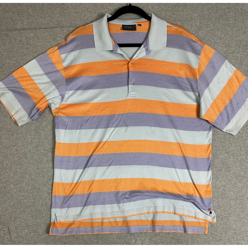 Bobby Jones Polo Shirt Mens XL Orange Purple Striped Short Sleeve Golf
